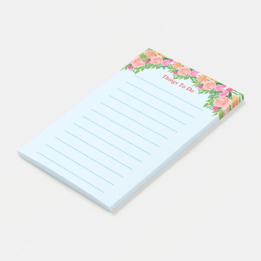 Waterverf roze bloemen hebben dingen te doen post-it® notes (Schuin)