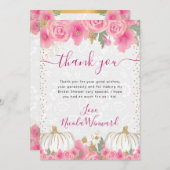 Waterverf Roze Bloemen Herfst Pompoen Bruidsdouche Bedankkaart (Voorkant / Achterkant)