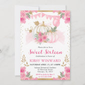 Waterverf Roze Bloemen Herfst Pompoen Sweet 16 Kaart (Voorkant)