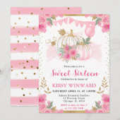 Waterverf Roze Bloemen Herfst Pompoen Sweet 16 Kaart (Voorkant / Achterkant)