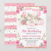 Waterverf Roze Bloemen Herfst Pompoen verjaardag Kaart (Voorkant / Achterkant)