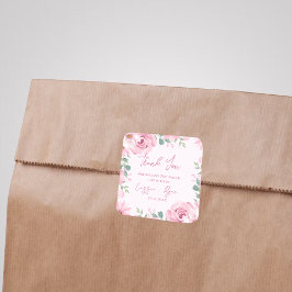 Waterverf Roze Bloemen Huwelijk Bedankt Square Vierkante Sticker