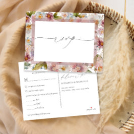 Waterverf Roze Bloemen Huwelijk RSVP Briefkaart