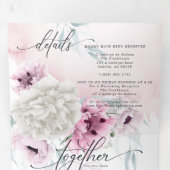 Waterverf Roze bloemen in één keer Drieluik Uitnodiging (Binnenzijde eerst)