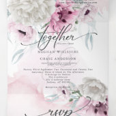 Waterverf Roze bloemen in één keer Drieluik Uitnodiging (Binnenkant midden)