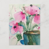 Waterverf roze bloemen in het vet briefkaart (Voorkant)