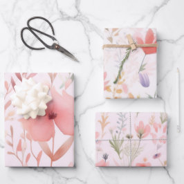 Waterverf Roze Bloemen Inpakpapier Vel
