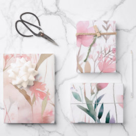 Waterverf Roze Bloemen Inpakpapier Vel