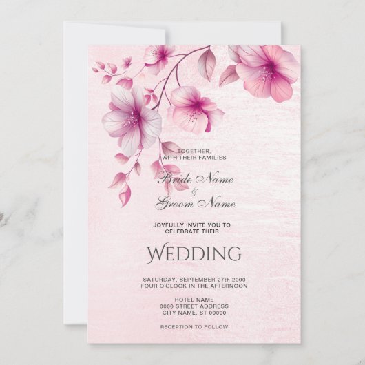 Waterverf Roze Bloemen Invitation Kaart (Voorkant)