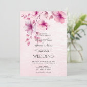Waterverf Roze Bloemen Invitation Kaart (Staand voorkant)