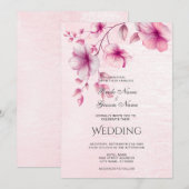 Waterverf Roze Bloemen Invitation Kaart (Voorkant / Achterkant)