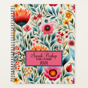 Waterverf Roze Bloemen Jaarlijkse Planner Hardcove