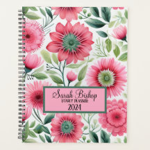 Waterverf Roze Bloemen Jaarlijkse Planner Hardcove