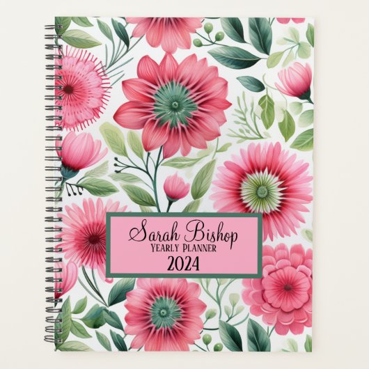 Waterverf Roze Bloemen Jaarlijkse Planner Hardcove (Voorkant)