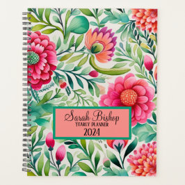 Waterverf Roze Bloemen Jaarlijkse Planner Hardcove