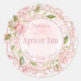 Waterverf Roze Bloemen Jelly Jam Jar Bakken Bakker Ronde Sticker