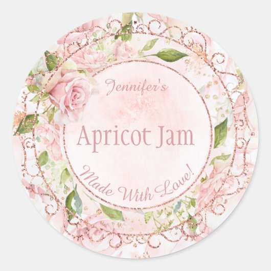 Waterverf Roze Bloemen Jelly Jam Jar Bakken Bakker Ronde Sticker (Voorkant)