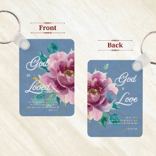 Waterverf Roze Bloemen John 3 16 Christelijk Sleutelhanger