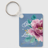 Waterverf Roze Bloemen John 3 16 Christelijk Sleutelhanger (Voorkant)