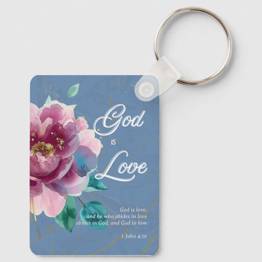 Waterverf Roze Bloemen John 3 16 Christelijk Sleutelhanger (Achterkant)