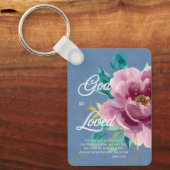 Waterverf Roze Bloemen John 3 16 Christelijk Sleutelhanger (Voorkant)