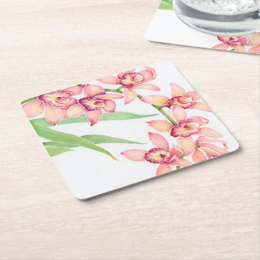 Waterverf Roze bloemen Kartonnen Onderzetters (Schuin)