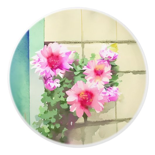 Waterverf Roze bloemen Keramische Knop (Voorkant)