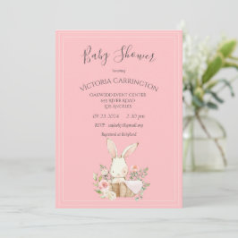Waterverf Roze Bloemen Konijn Meisje Baby Shower Kaart