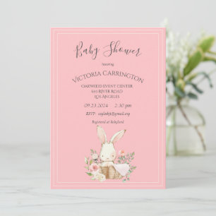 Waterverf Roze Bloemen Konijn Meisje Baby Shower Kaart