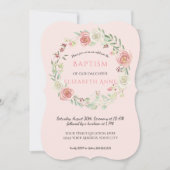 Waterverf Roze Bloemen Krans Doop Baby Meisje Kaart (Voorkant)