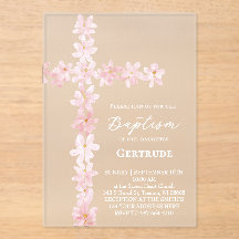 waterverf roze bloemen kruis Doop Uitnodiging