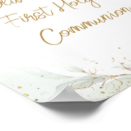 Waterverf Roze Bloemen Kruisen Eerste Heilige Comm Poster (Hoek)