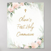 Waterverf Roze Bloemen Kruisen Eerste Heilige Comm Poster (Voorkant)