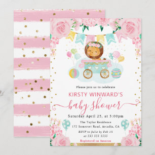 Waterverf Roze Bloemen Leeuw Baby Shower Kaart