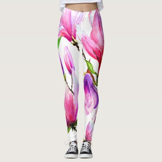 waterverf roze bloemen leggings (Voorkant)