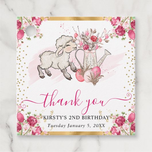 Waterverf Roze Bloemen Lentelam Verjaardag Bedankjes Labels (Voorkant)