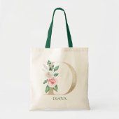 Waterverf Roze Bloemen Letter D Monogram Canvas ta Tote Bag (Voorkant)