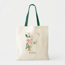 Waterverf Roze Bloemen Letter F Monogram Canvas ta Tote Bag