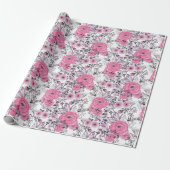 Waterverf roze bloemen licht witte achtergrond cadeaupapier (Uitgerold)