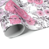 Waterverf roze bloemen licht witte achtergrond cadeaupapier (Rol Hoek)