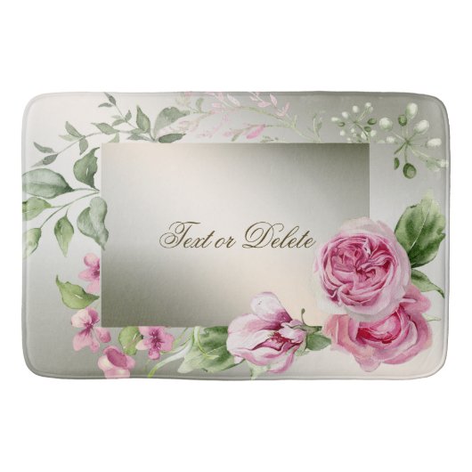 Waterverf Roze Bloemen Lijst Glanzend Brons Elegan Badmat (Voorkant)