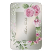 Waterverf Roze Bloemen Lijst Glanzend Brons Elegan Badmat (Voorkant Verticaal)