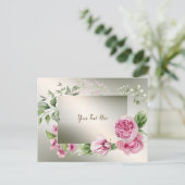 Waterverf Roze Bloemen Lijst Glanzend Brons Elegan Briefkaart (Staand voorkant)