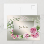 Waterverf Roze Bloemen Lijst Glanzend Brons Elegan Briefkaart (Voorkant / Achterkant)