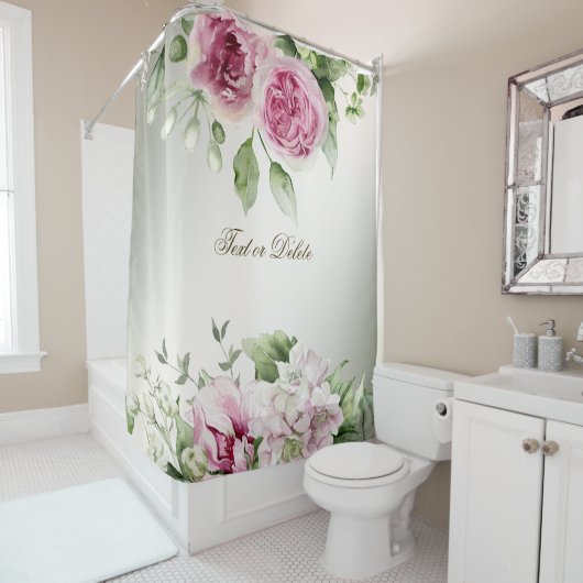 Waterverf Roze Bloemen Lijst Glanzend Brons Elegan Douchegordijn (In situ)