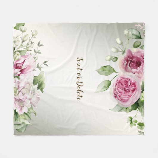 Waterverf Roze Bloemen Lijst Glanzend Brons Elegan Fleece Deken (Voorkant (Horizontaal))