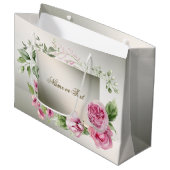 Waterverf Roze Bloemen Lijst Glanzend Brons Elegan Groot Cadeauzakje (Voorkant Gekanteld)