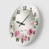 Waterverf Roze Bloemen Lijst Glanzend Brons Elegan Grote Klok (Hoek)