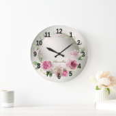 Waterverf Roze Bloemen Lijst Glanzend Brons Elegan Grote Klok (Huis)