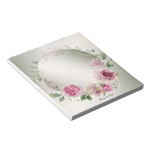 Waterverf Roze Bloemen Lijst Glanzend Brons Elegan Notitieblok (Schuin)